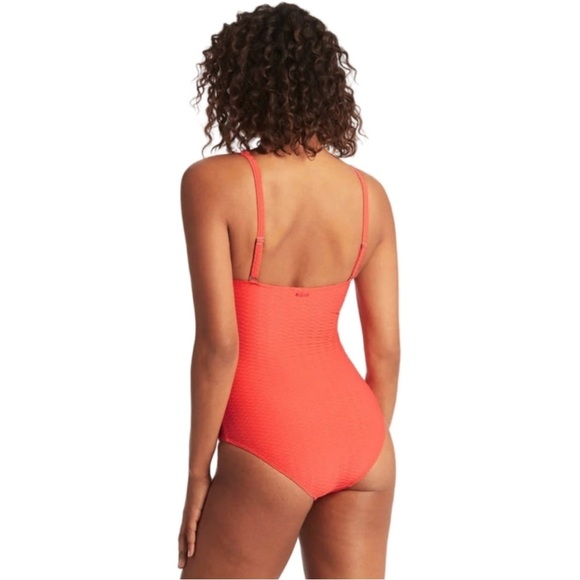 NWT Sea Level Honeycomb Cross Front Multi Fit One Piece 4-6 Tangerine - Picture 4 of 16